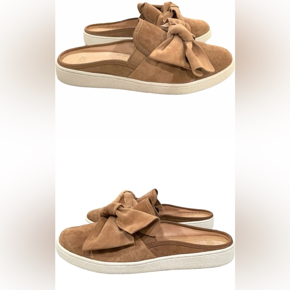 Ugg Womens 11 Luci Slip On Oversized Bow Mules Suede Leather Sneakers Chestnut